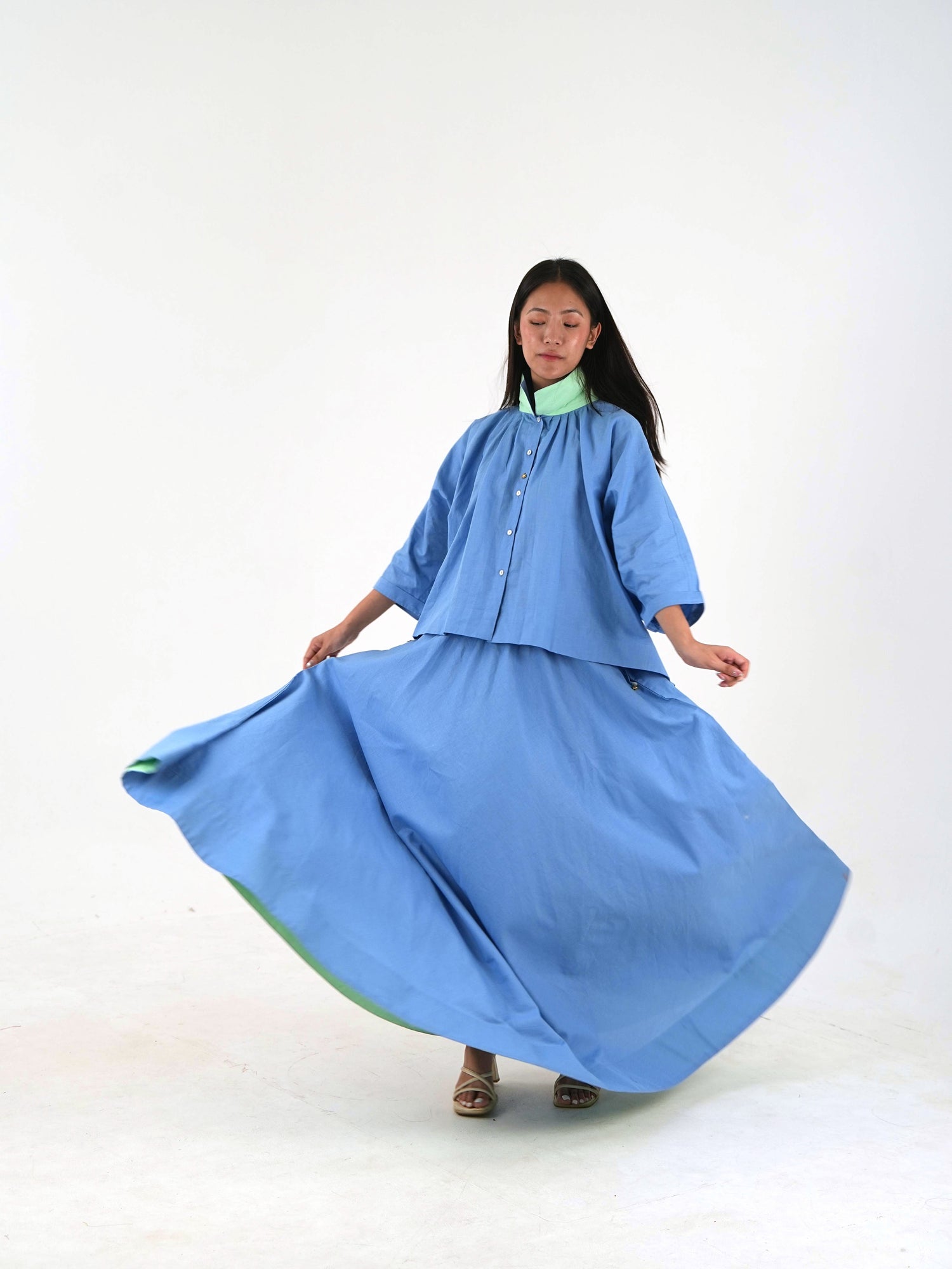 Circular Maxi Skirt - Pastel Blue Linen