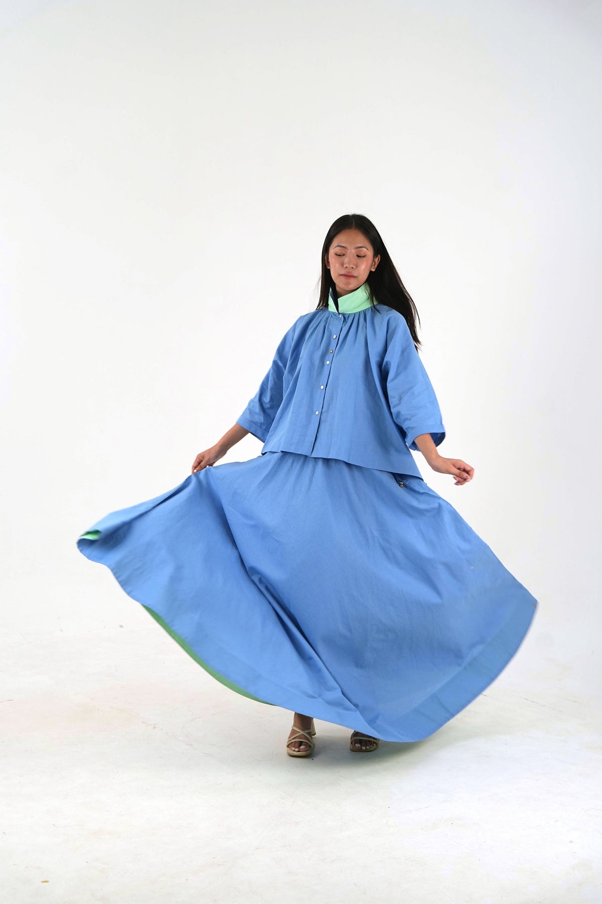 Circular Maxi Skirt - Pastel Blue Linen