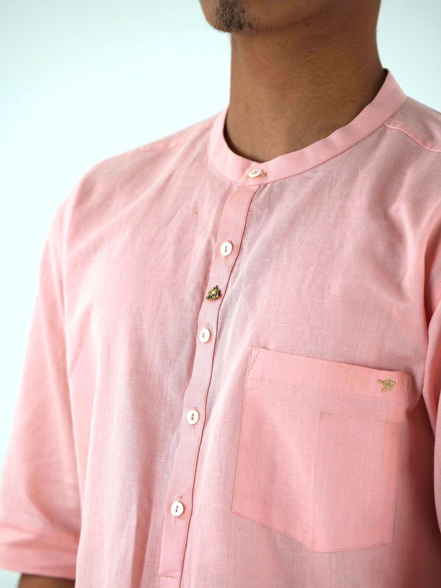 Half Sleeve Casual Kurta Short Set - Peach Pink