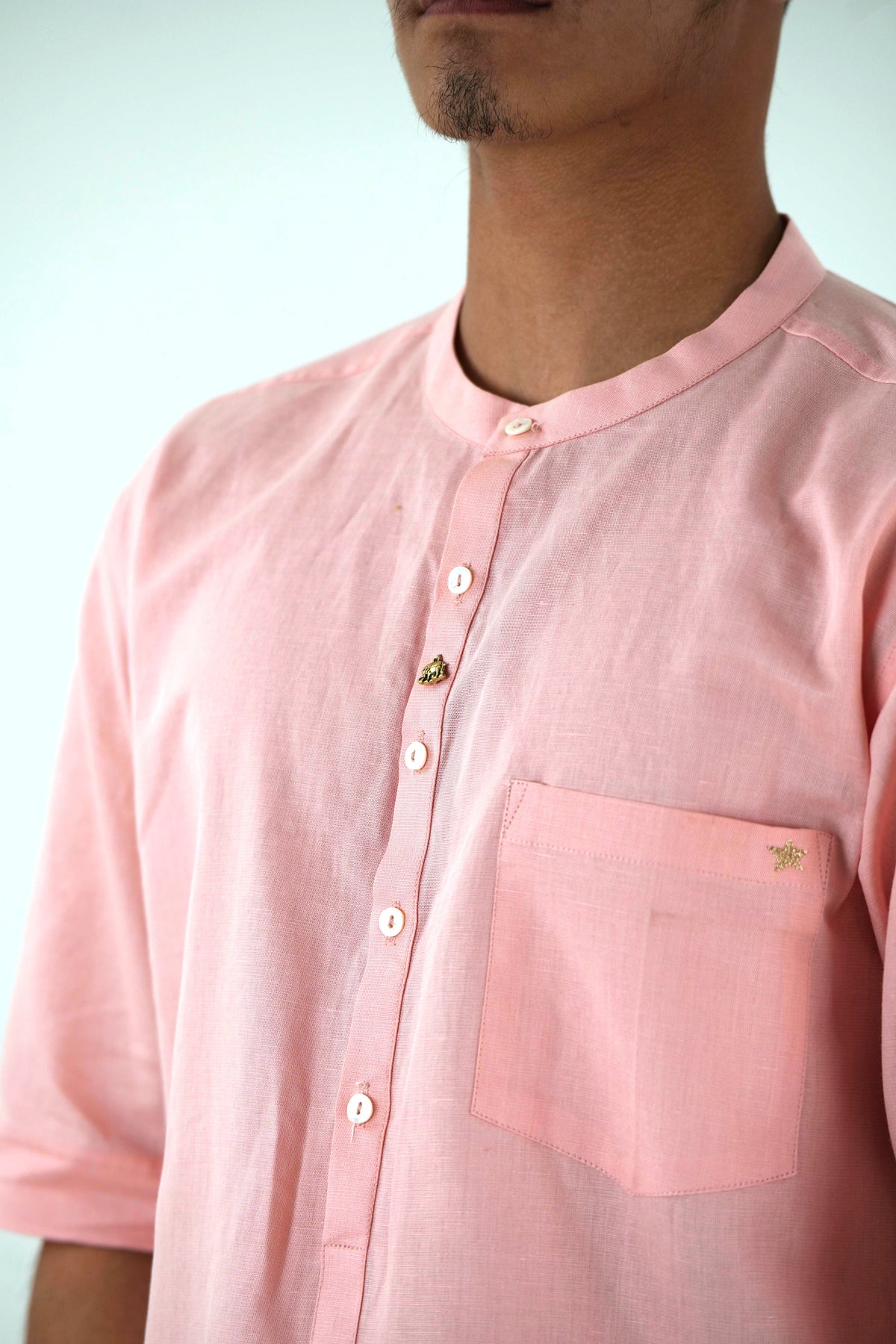 Half Sleeve Casual Kurta Short Set - Peach Pink