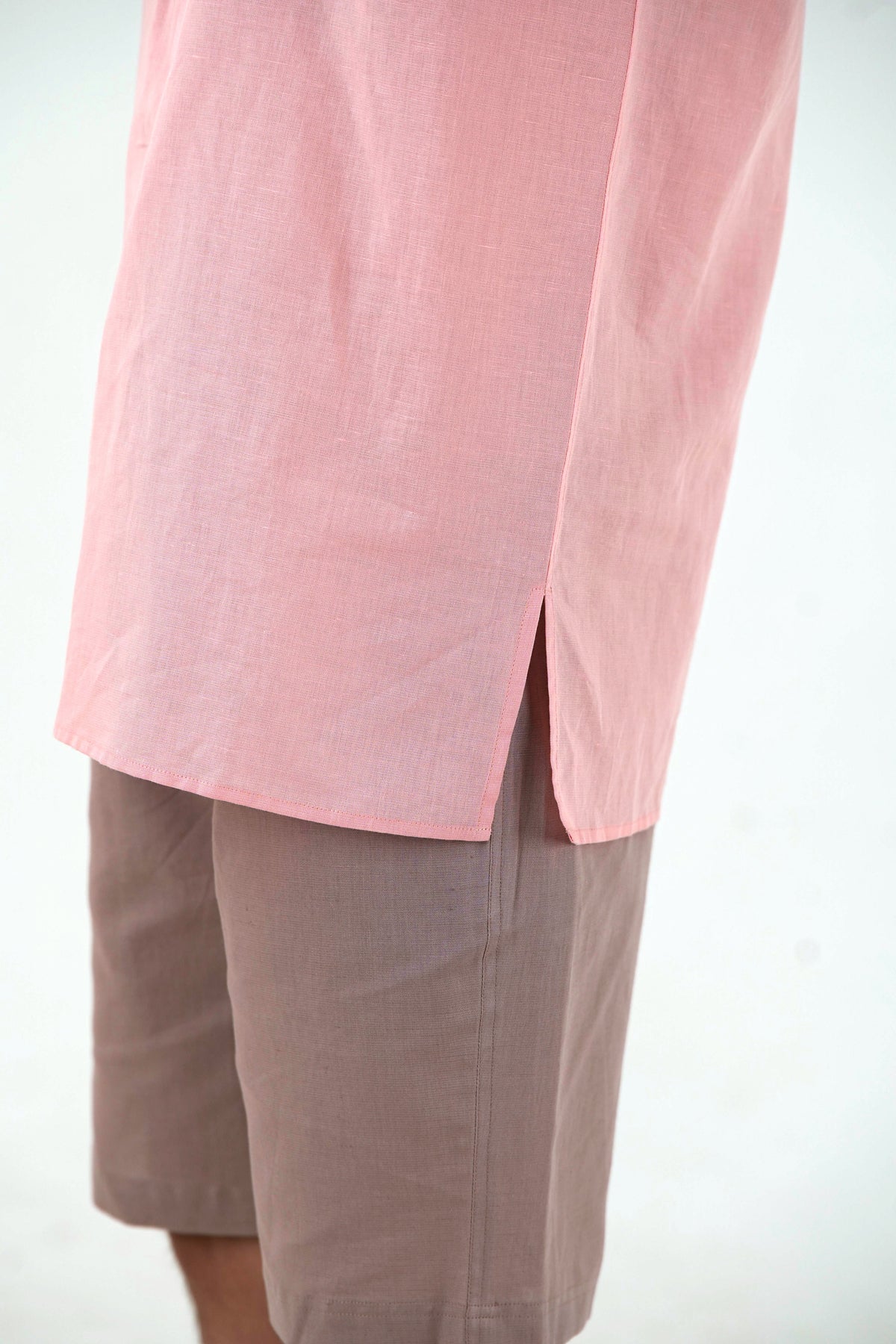 Half Sleeve Casual Kurta Short Set - Peach Pink
