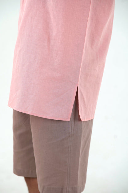 Half Sleeve Casual Kurta Short Set - Peach Pink