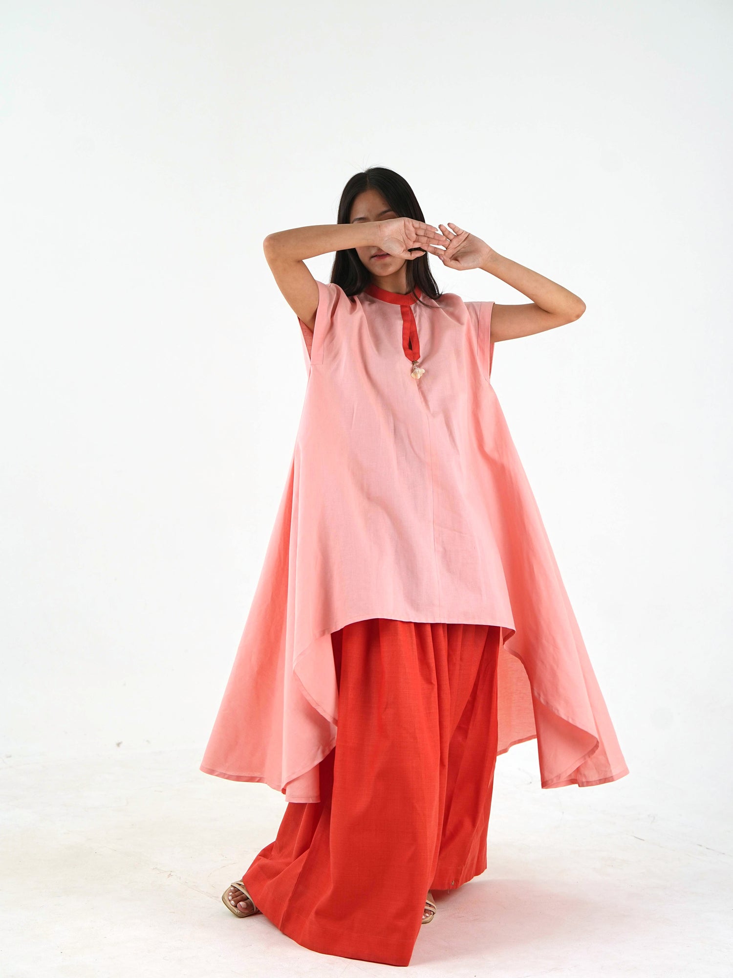 Tunic-Skirt Set - Peach Loose Fit