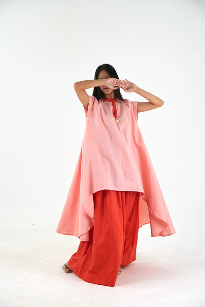 Tunic-Skirt Set - Peach Loose Fit
