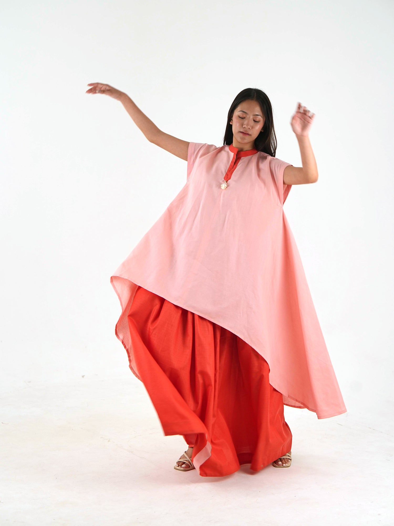 Tunic-Skirt Set - Peach Loose Fit