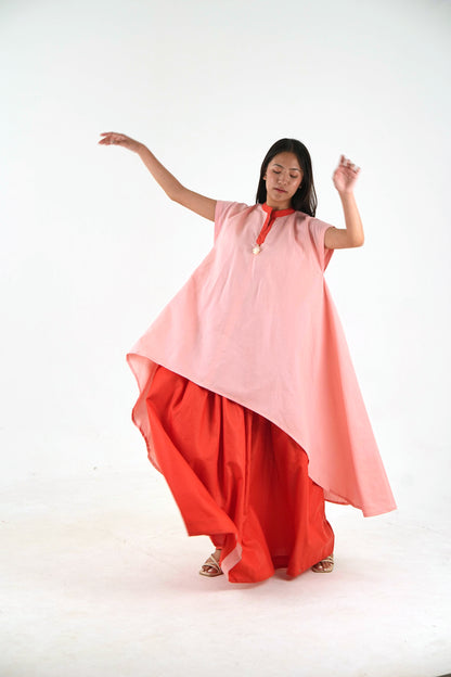 Tunic-Skirt Set - Peach Loose Fit