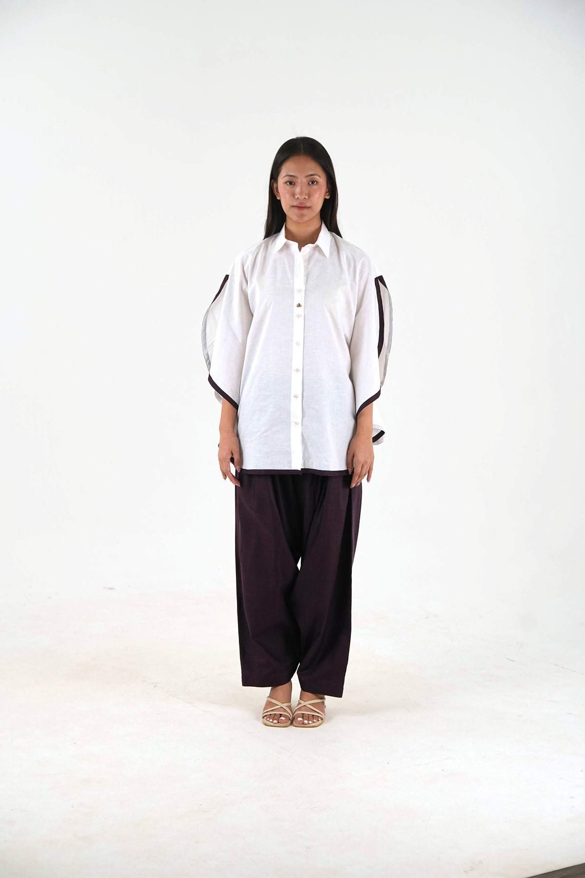 Shirt Salwar Set - White Linen Cotton