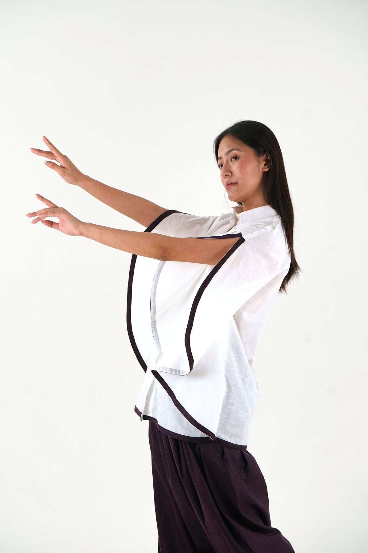 Shirt Collar Cape Shirt - White Linen Cotton