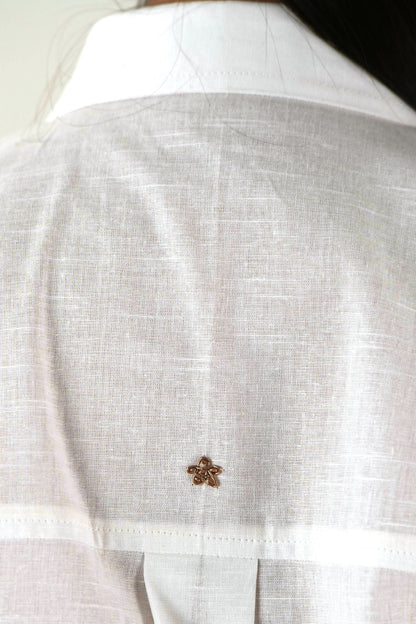 Shirt Collar Cape Shirt - White Linen Cotton