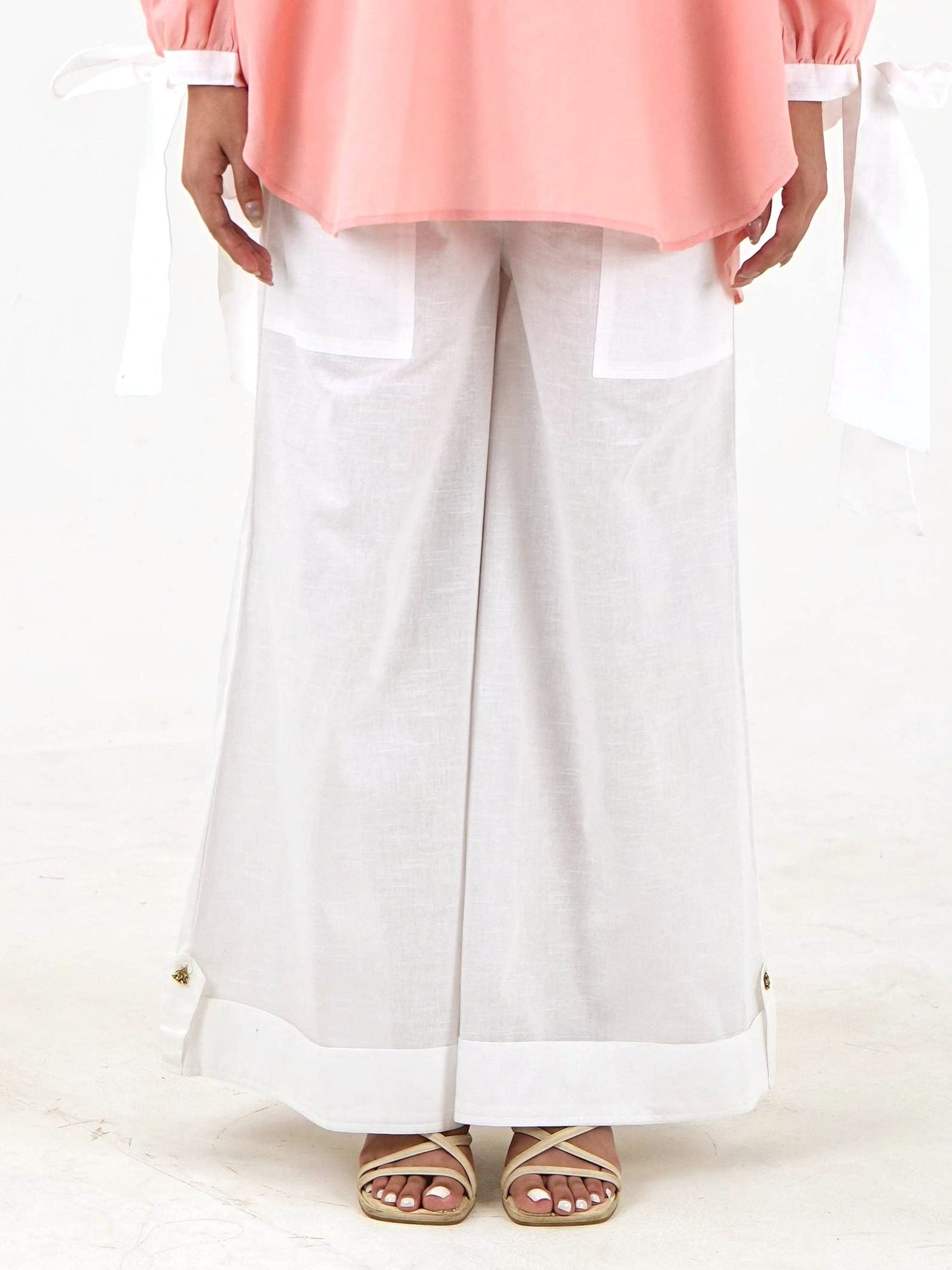 Patch Pocket Linen Pant - White Wide Leg