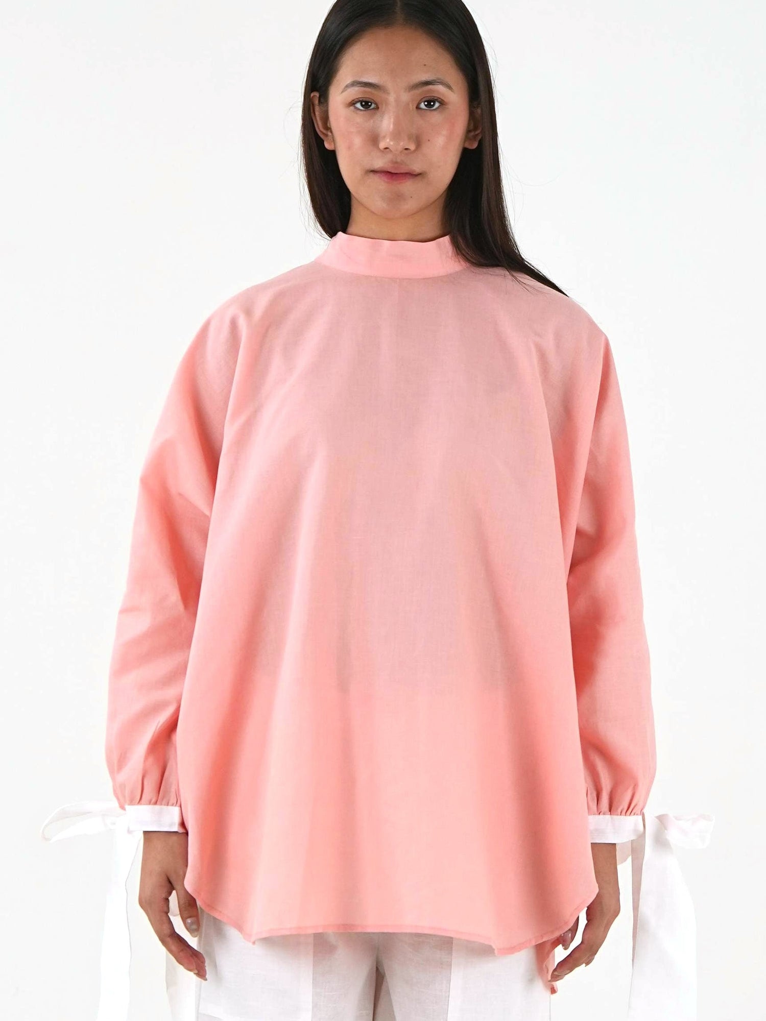 High Neck Oversized Top - Pastel Peach Linen Cotton