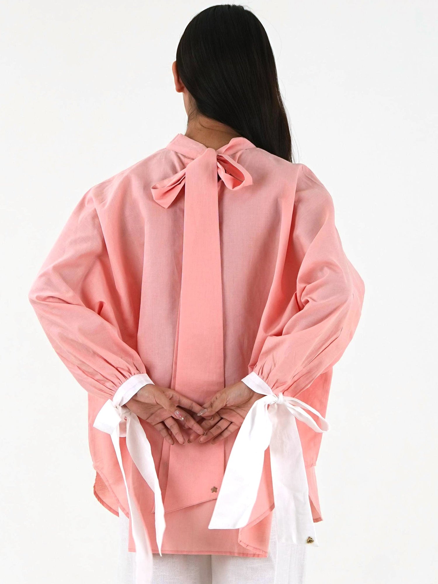 High Neck Oversized Top - Pastel Peach Linen Cotton