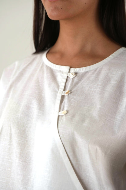Angrakha Wide-Leg Set - Off White Linen