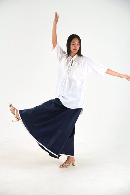 Half Sleeve Tunic Wide-Leg  Set - White Relaxed Fit