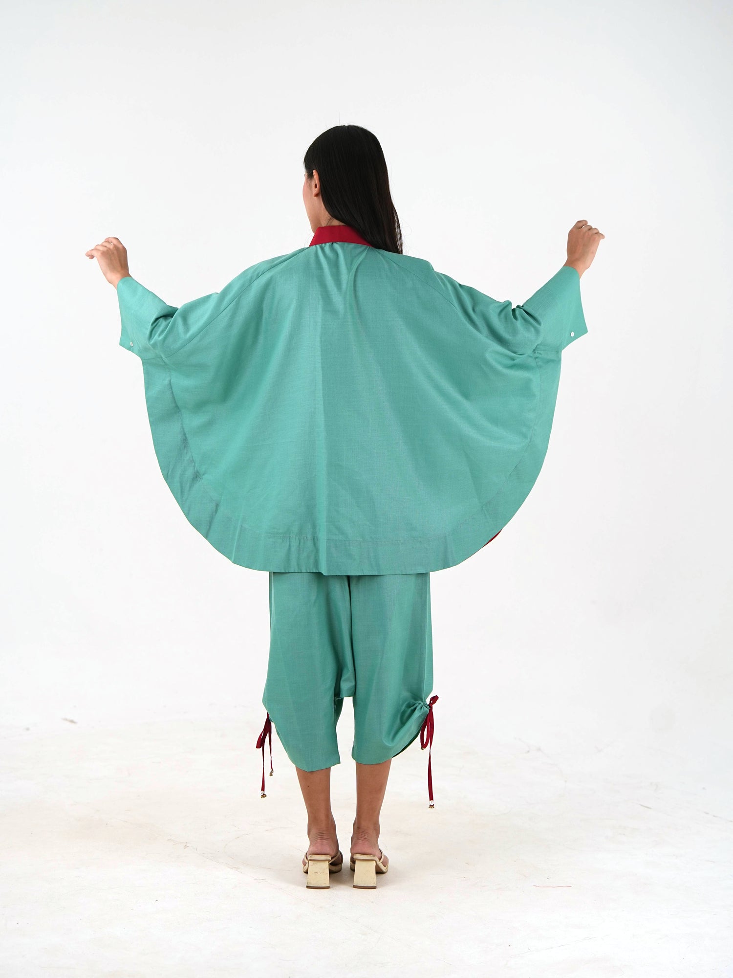 Drawstring Crop Pant - Sea Green Linen