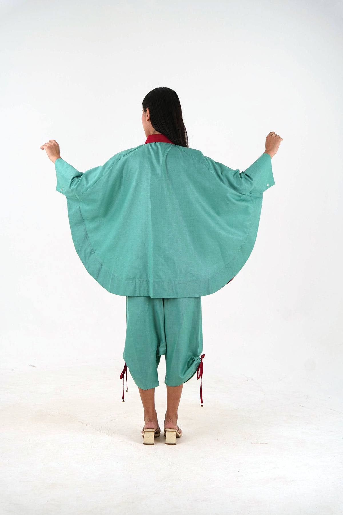 Wide Sleeve Kaftan Top - Sea Green Linen
