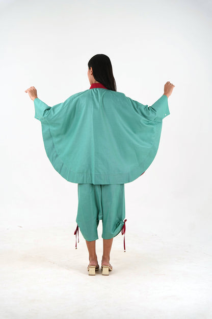 Wide Sleeve Kaftan Top - Sea Green Linen