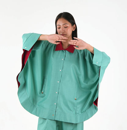 Wide Sleeve Kaftan Top - Sea Green Linen