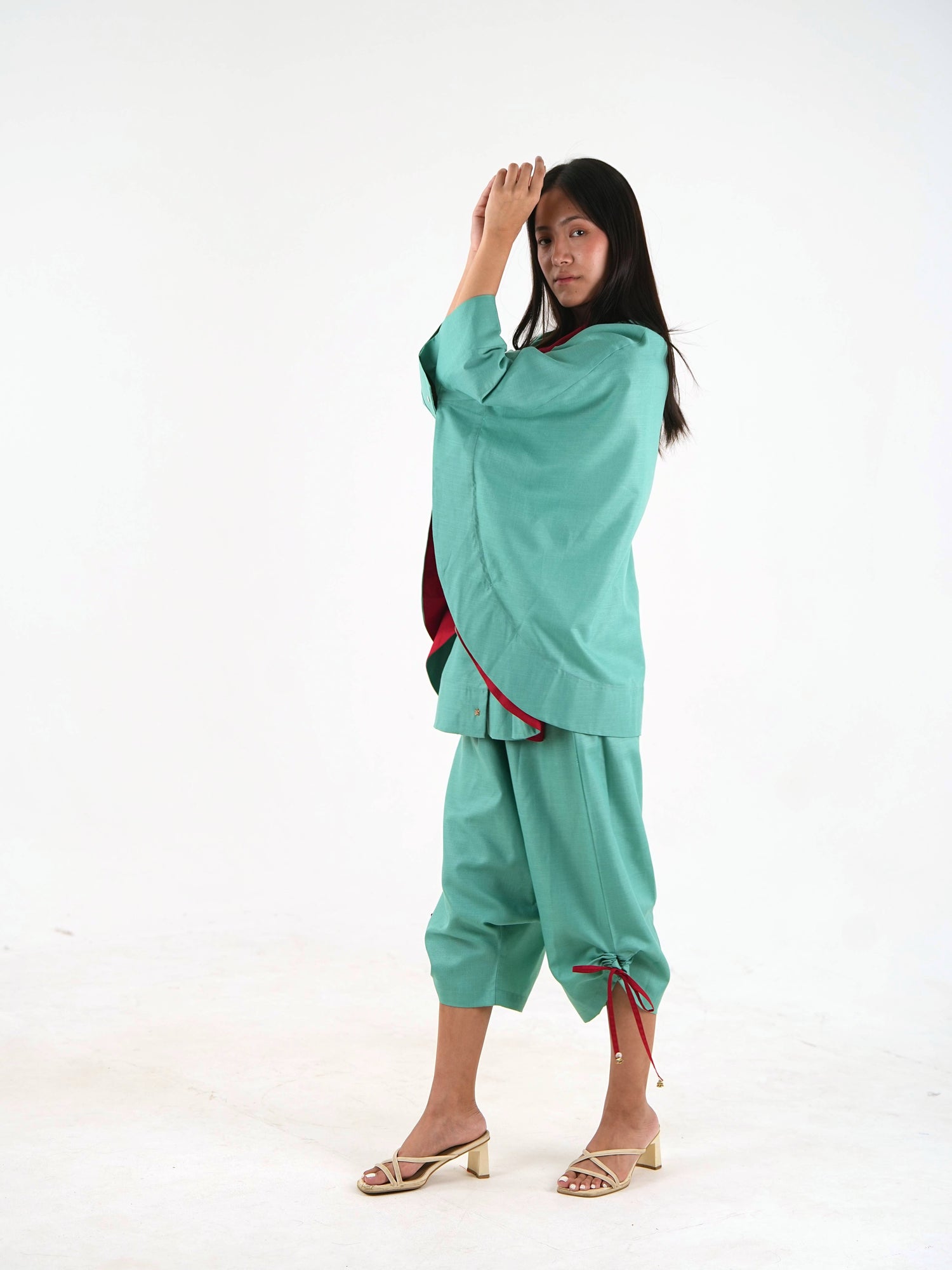 Drawstring Crop Pant - Sea Green Linen