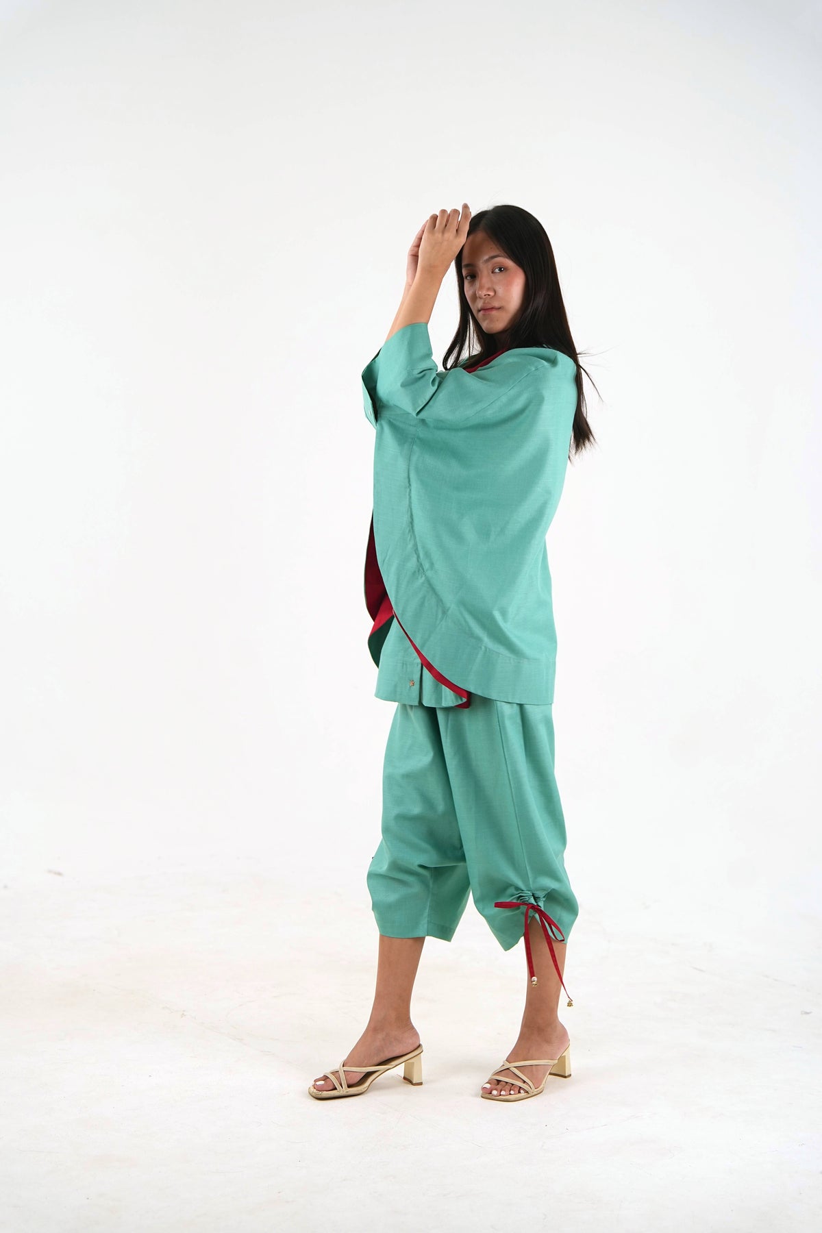 Wide Sleeve Kaftan Top - Sea Green Linen