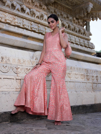 Peach modal chanderi Jumpsuit with Potli bag