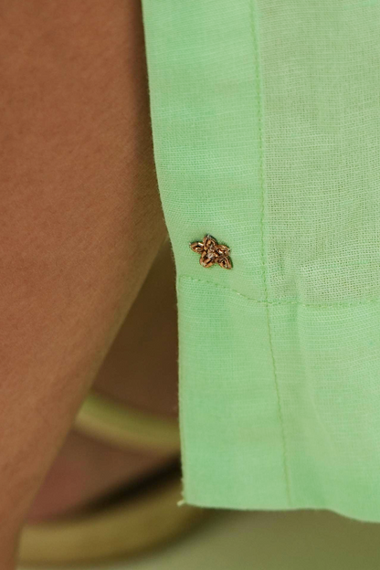 Cuff Sleeve Kaftan Dress - Mint Green Linen