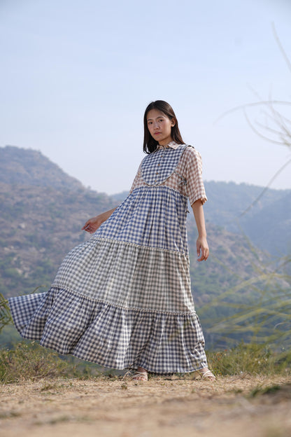 Full-length checked cotton maxi dress in a relaxed fit
