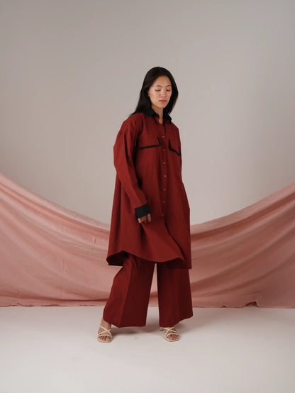 Vanshitaaz Blood Red Anti Fit Cotton Co-ord set with Black Stripes Detailing