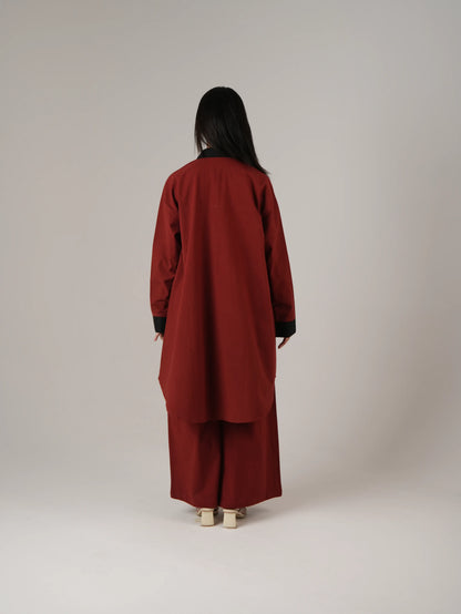 Vanshitaaz Blood Red Anti Fit Cotton Co-ord set with Black Stripes Detailing