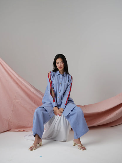 Vanshitaaz Jacaranda Cotton Co-ord set with Red Stripes Detailing