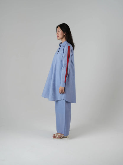 Vanshitaaz Jacaranda Cotton Co-ord set with Red Stripes Detailing