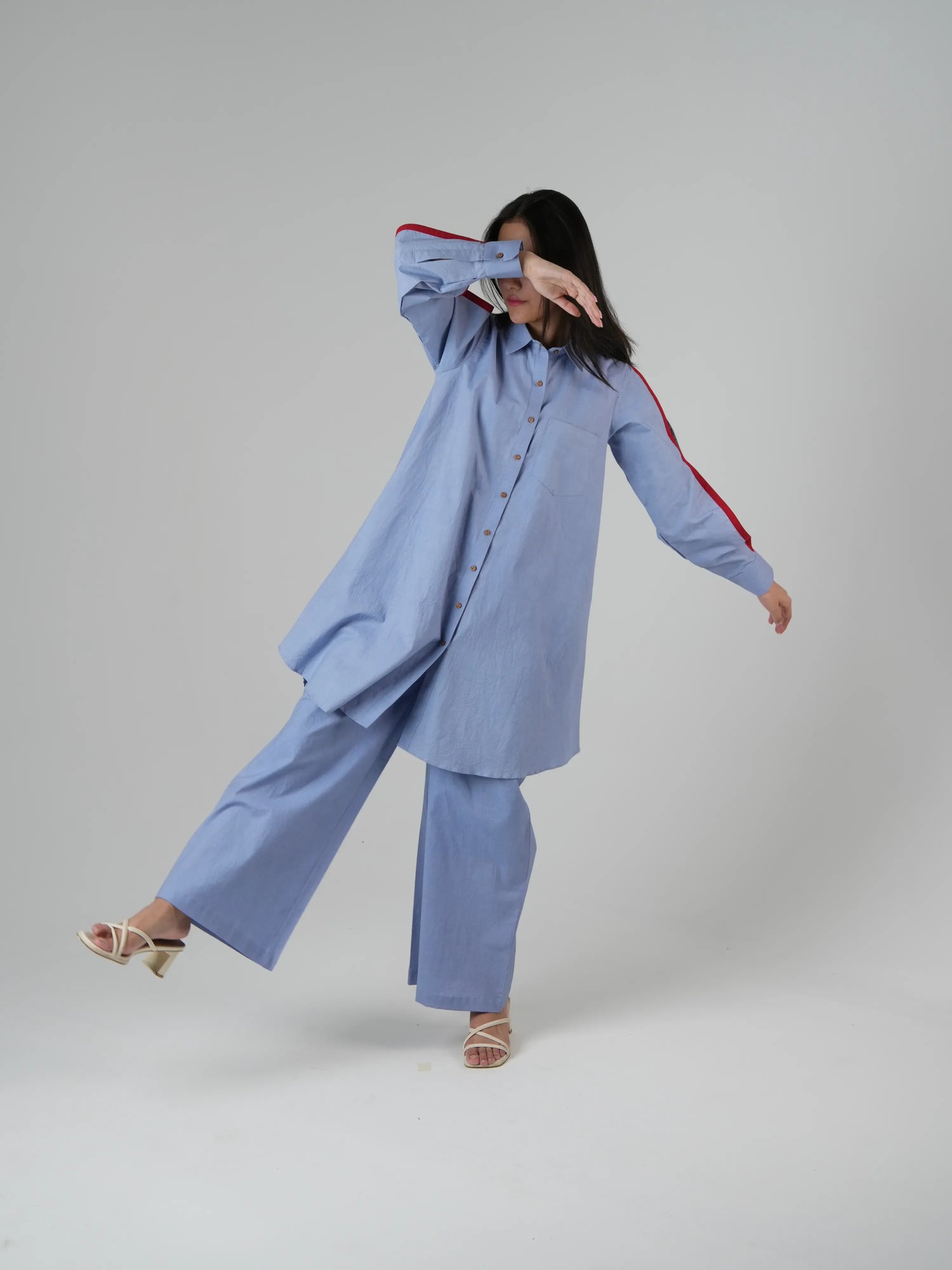 Vanshitaaz Jacaranda Cotton Co-ord set with Red Stripes Detailing