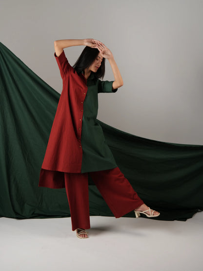 Vanshitaaz Blood Red & Dark Green Cotton Co-ord set
