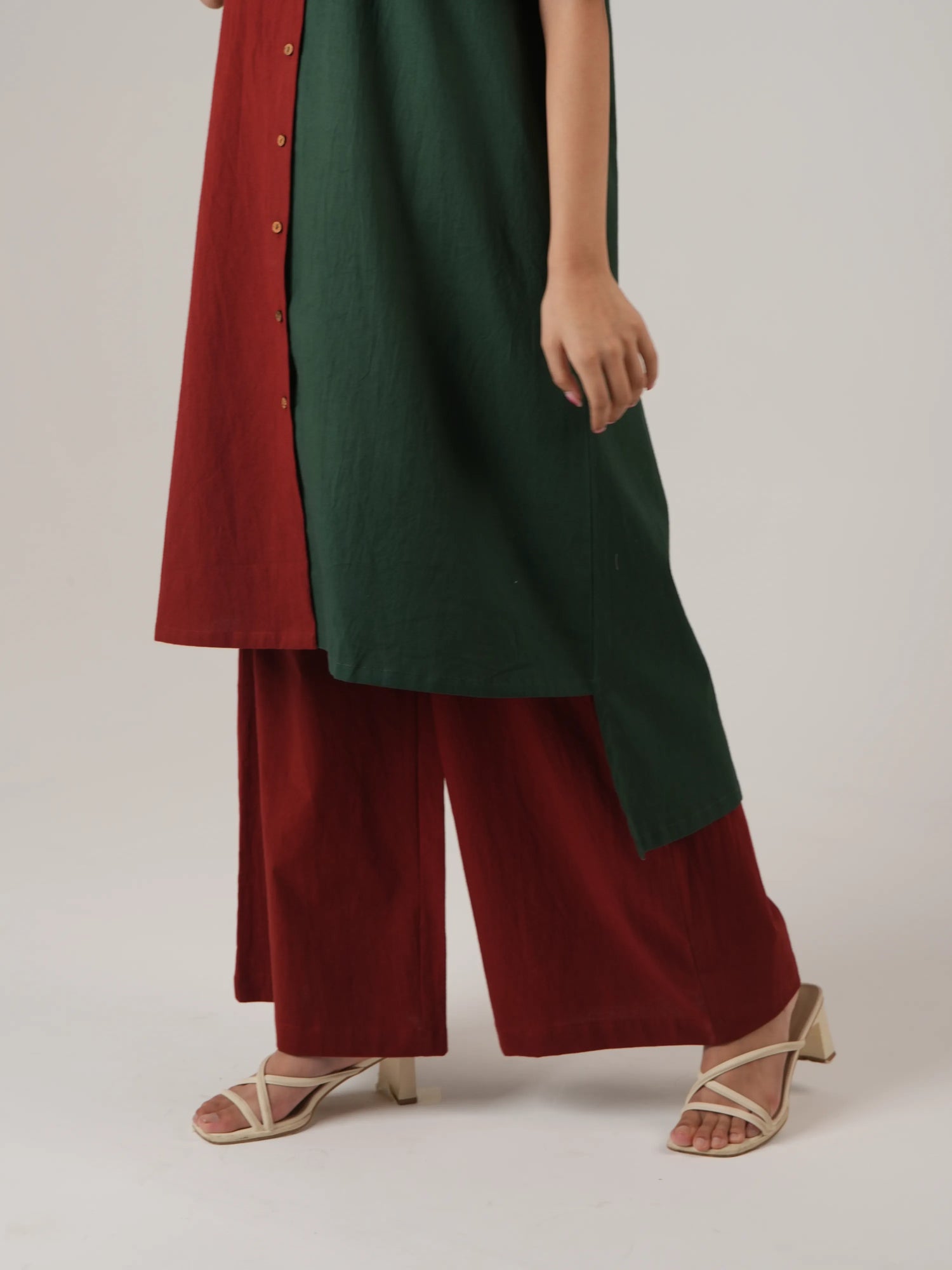 Vanshitaaz Blood Red & Dark Green Cotton Co-ord set