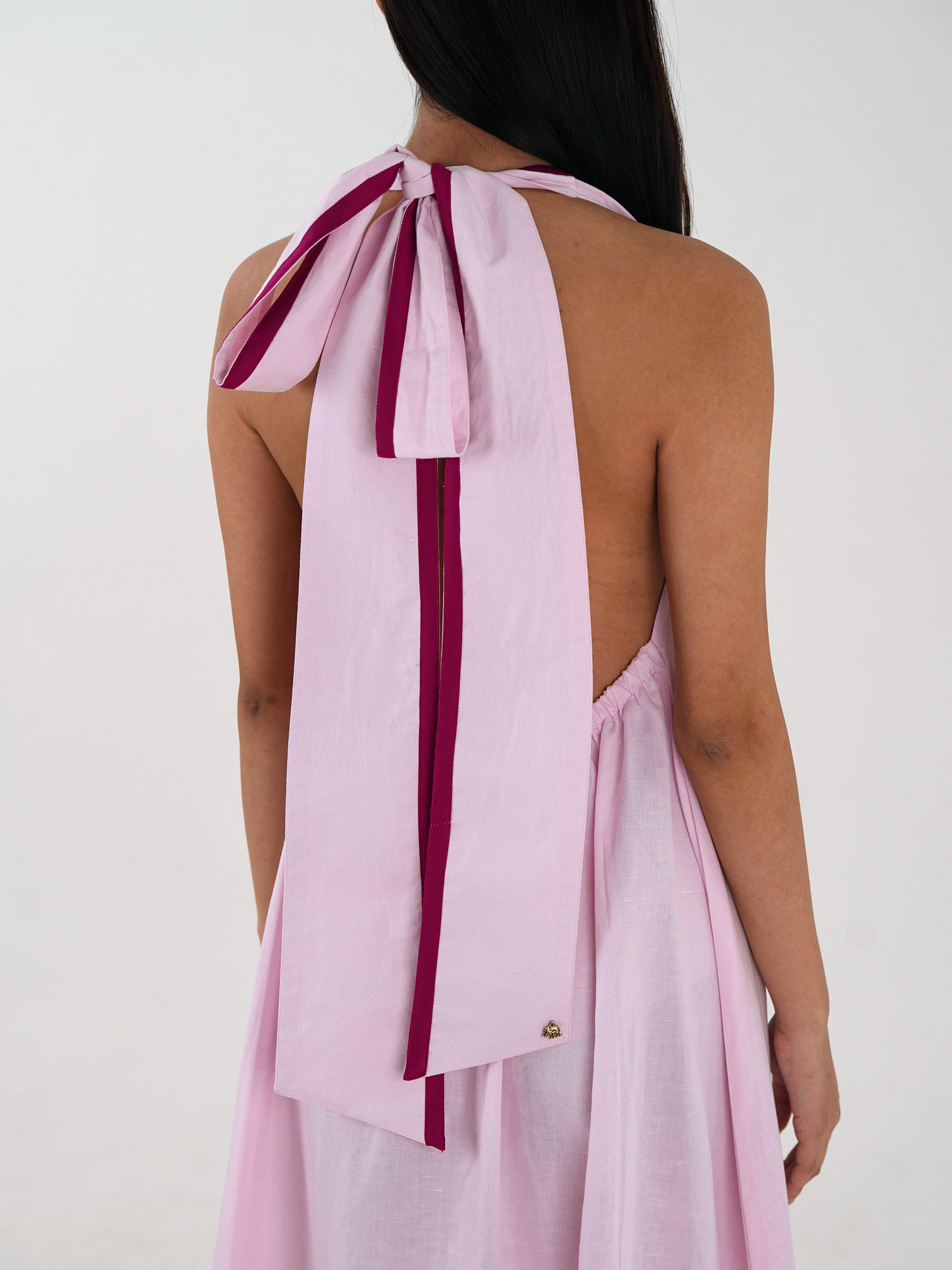 Sleeveless Halter Dress - Pastel Pink Linen