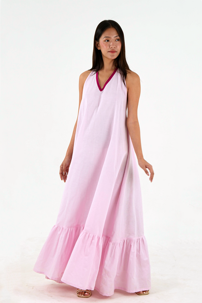 Sleeveless Halter Dress - Pastel Pink Linen