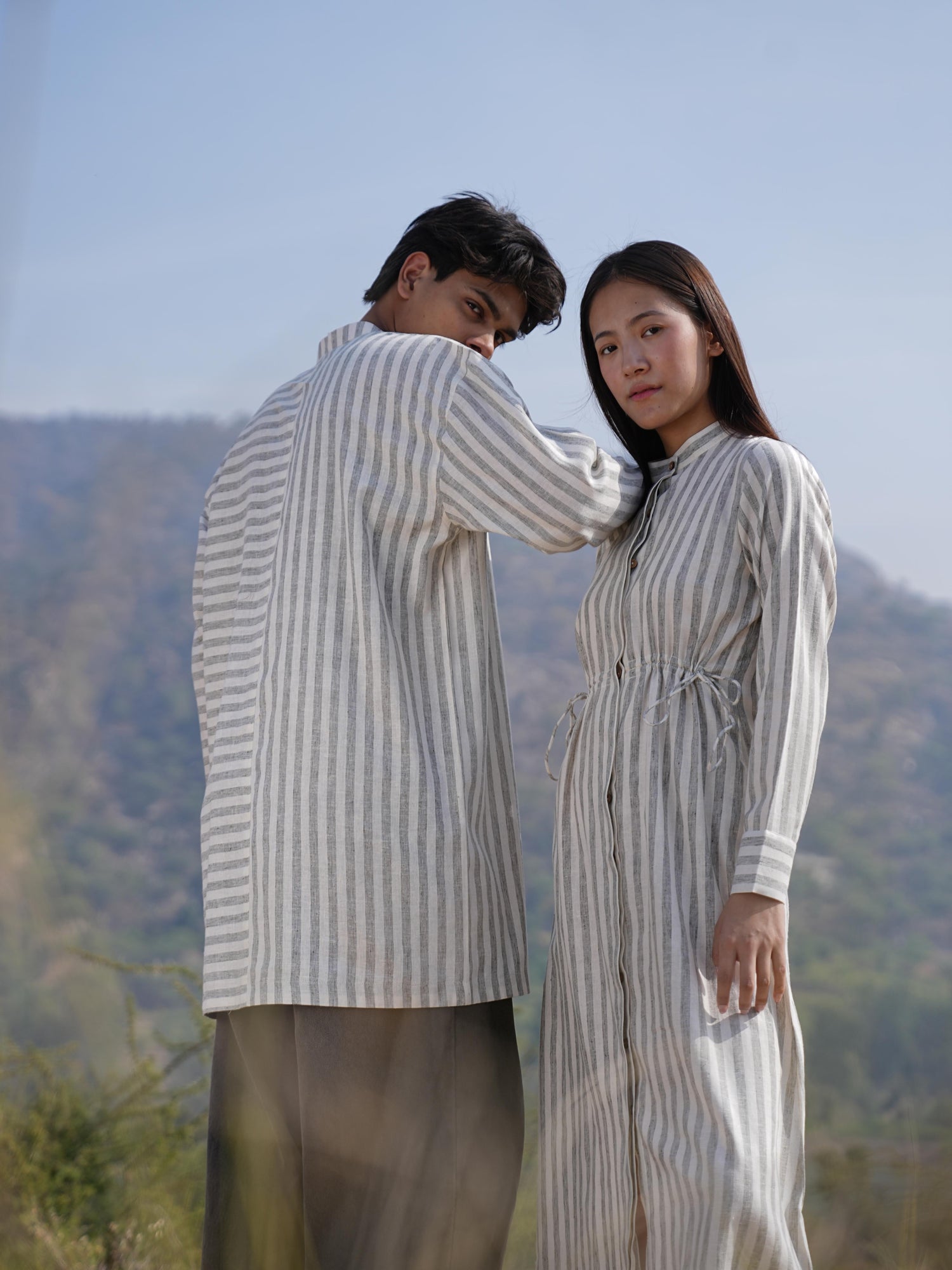 Olive Stripe Maxi Dress & Kurta Duo