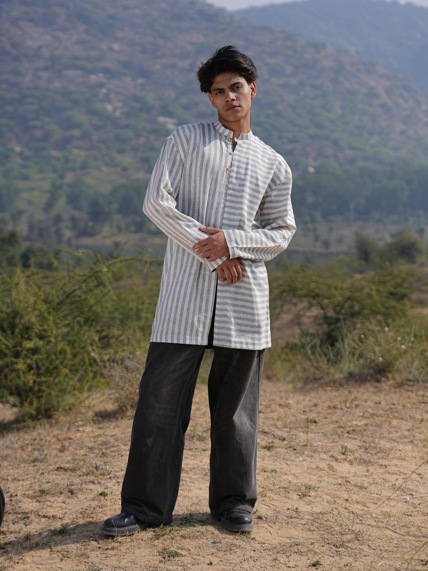 Sutra Olive Stripe Kurta