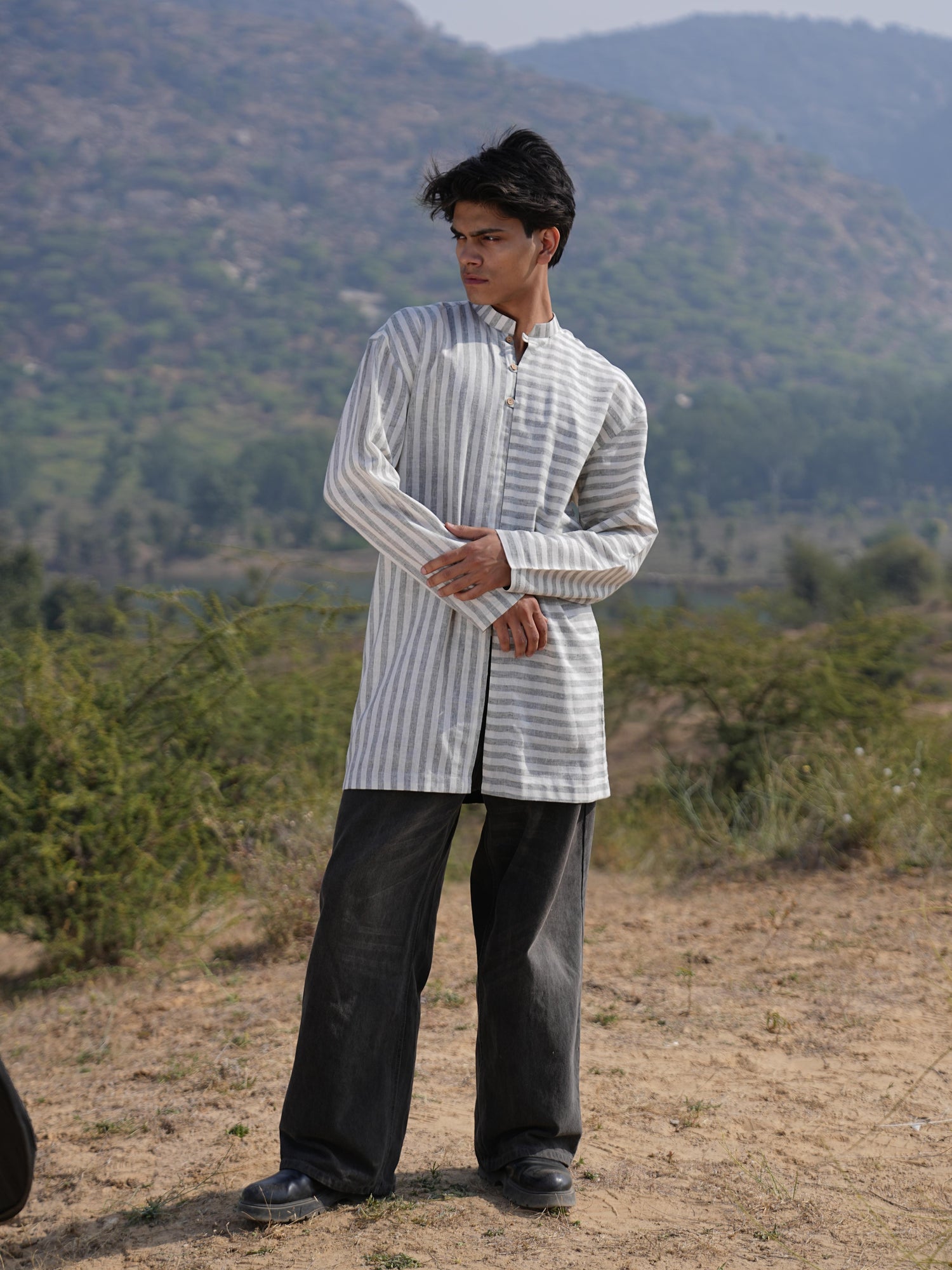 Sutra Olive Stripe Kurta