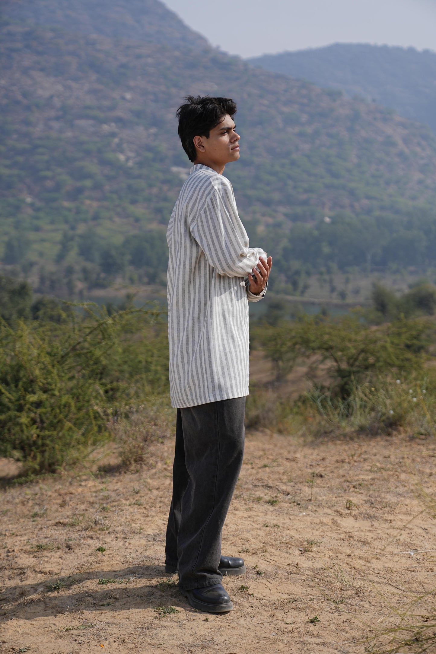 Sutra Olive Stripe Kurta
