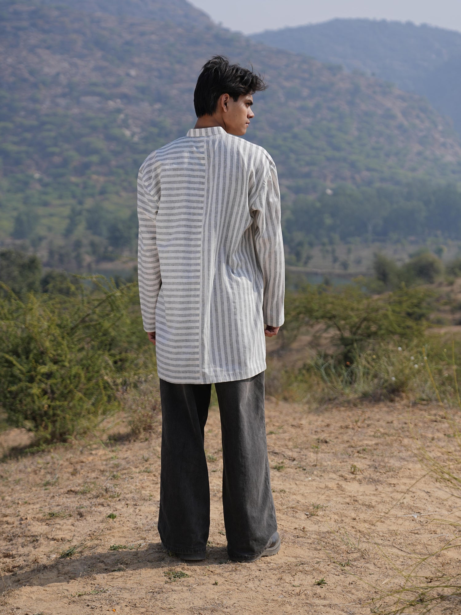 Olive Stripe Maxi Dress & Kurta Duo