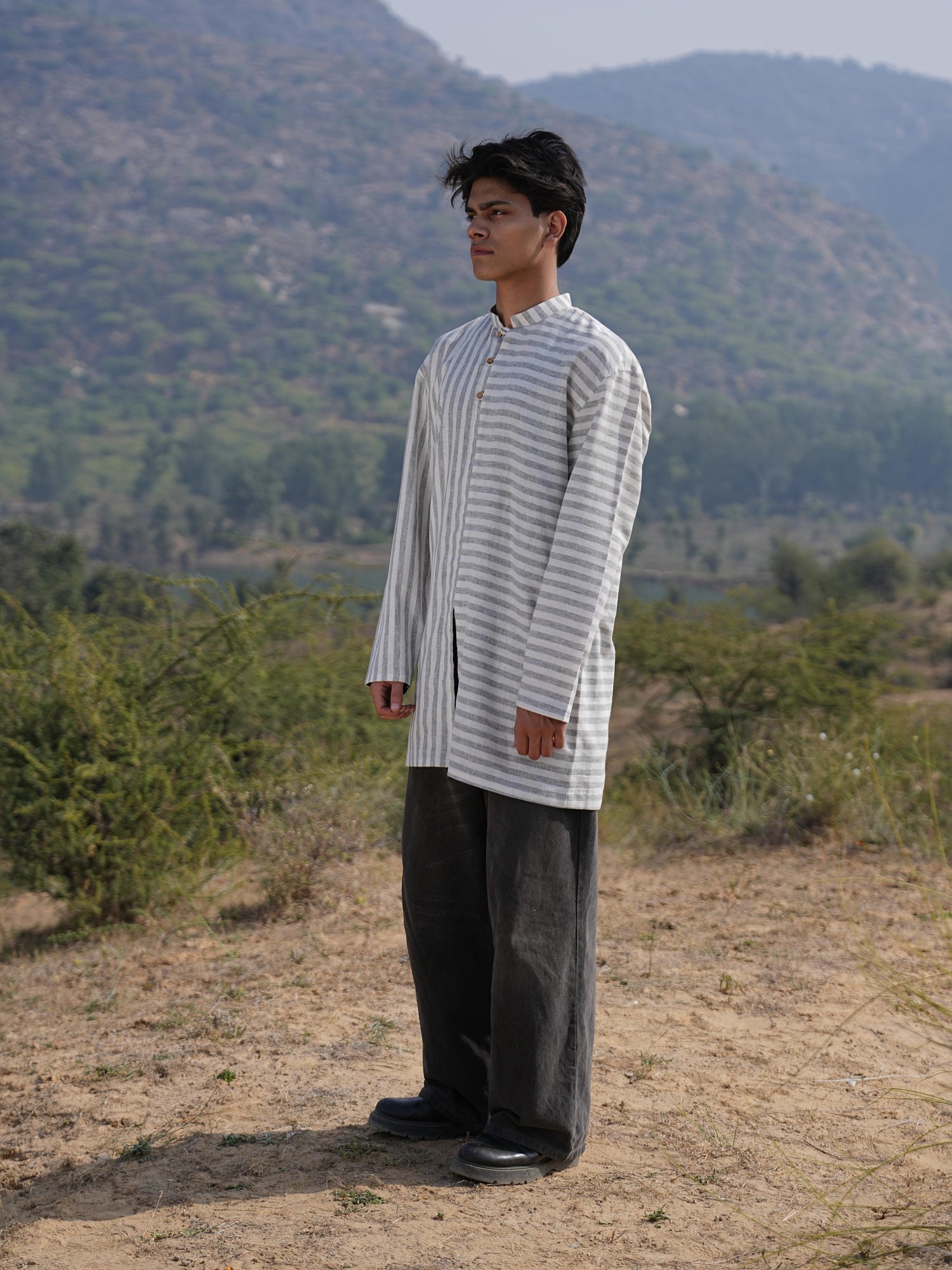 Sutra Olive Stripe Kurta