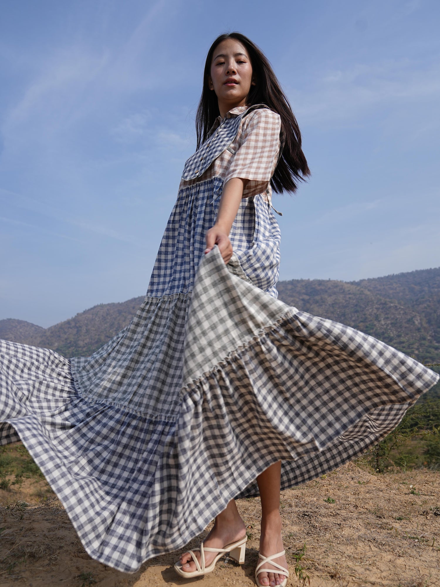 Sutra 4-Check Maxi Dress