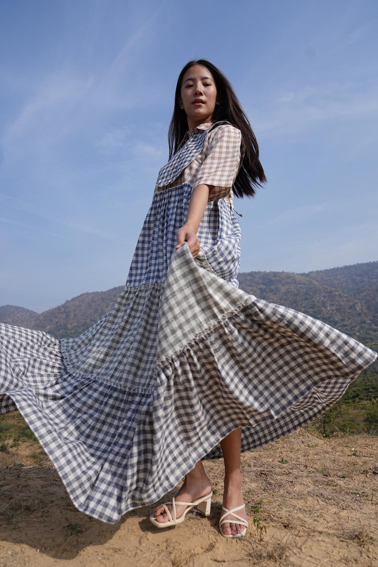 Sutra 4-Check Maxi Dress