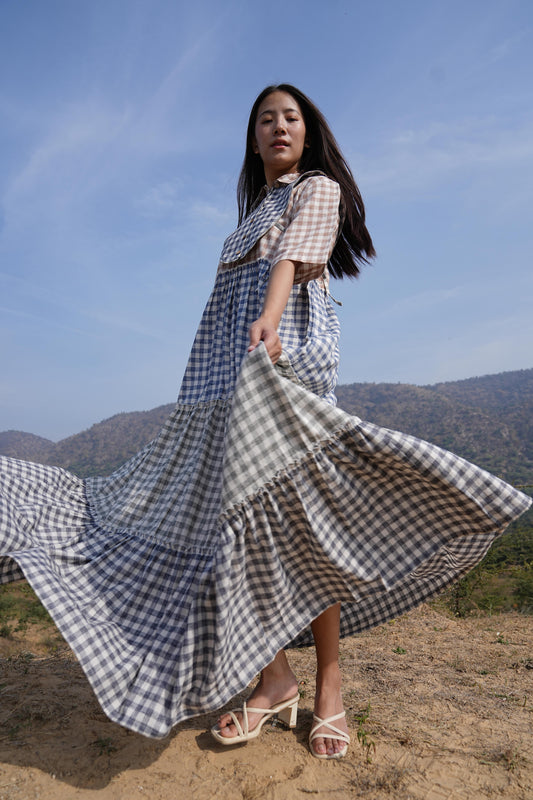 Sutra 4-Check Maxi Dress