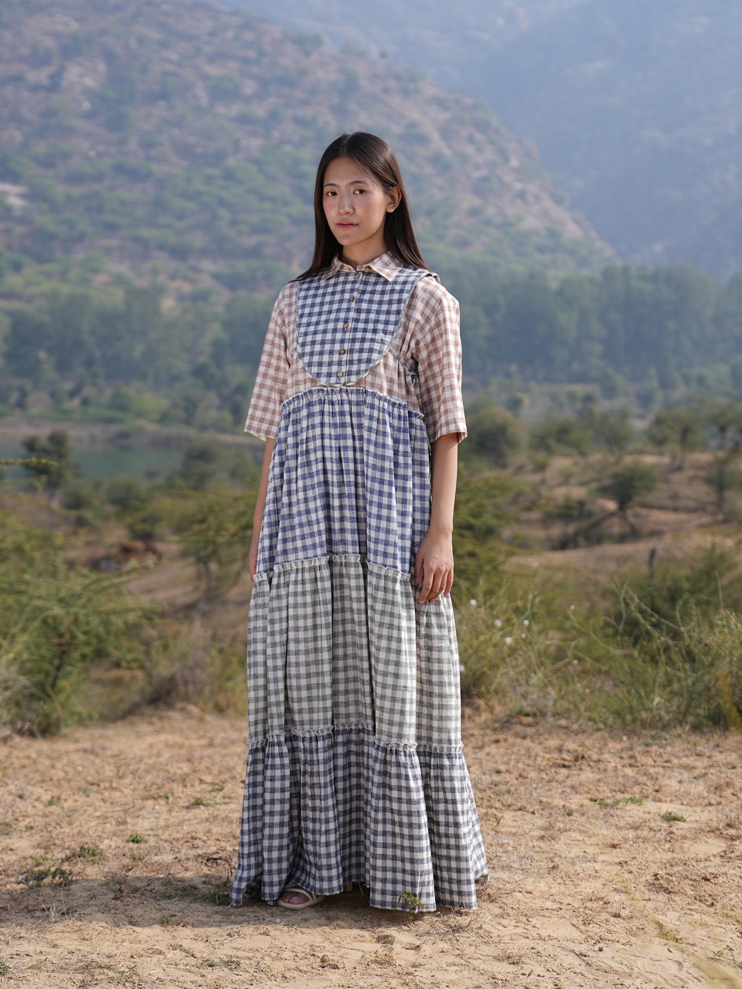 Sutra 4-Check Maxi Dress