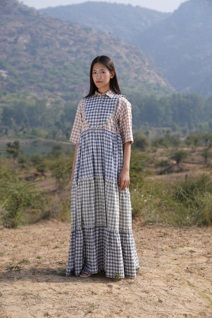 Sutra 4-Check Maxi Dress