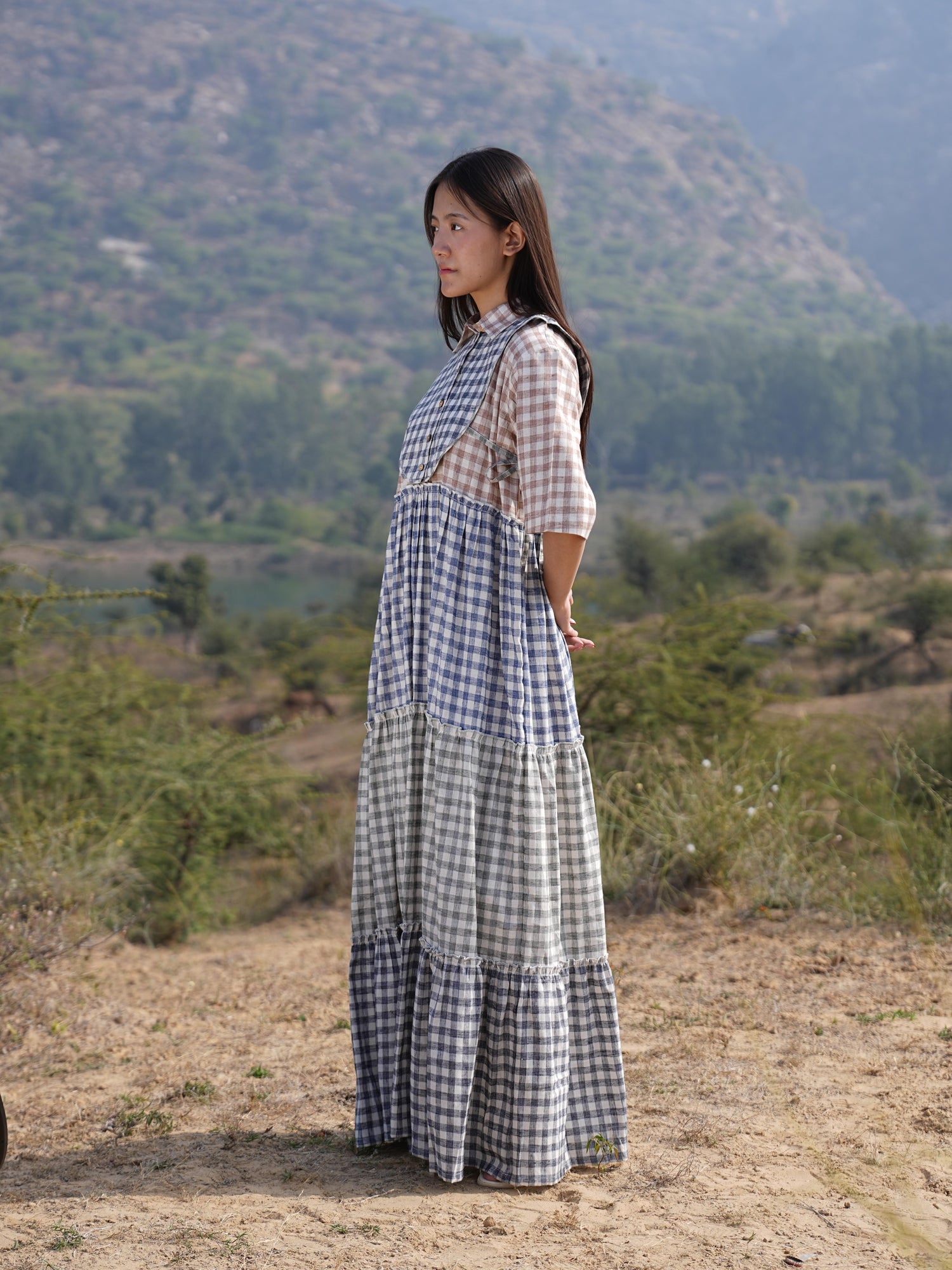 Sutra 4-Check Maxi Dress