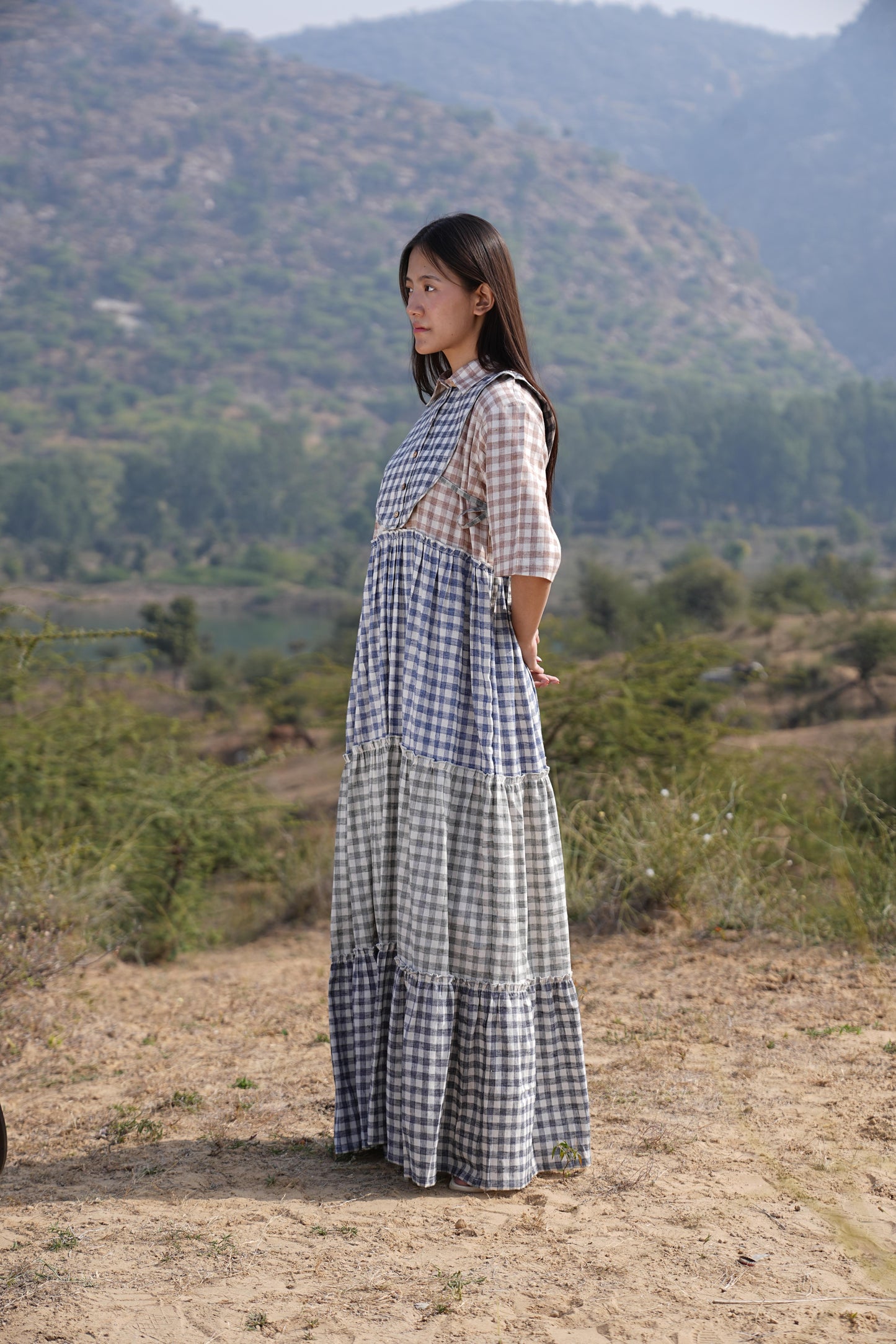 Sutra 4-Check Maxi Dress