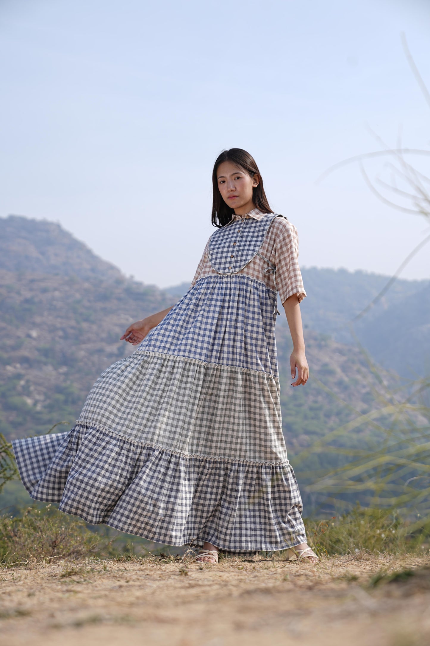 Sutra 4-Check Maxi Dress